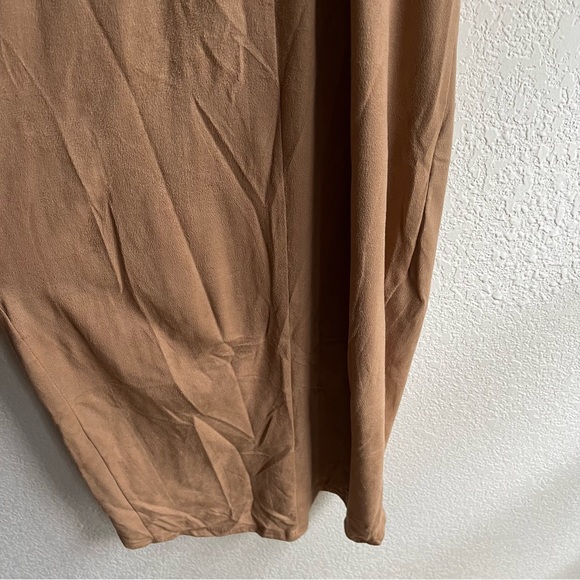 Suede Wrap Front Dress Spaghetti Straps Tan Taupe - Picture 9 of 9